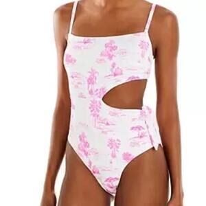Aqua Pink Tropical Safari Cut Out One Piece Sz XL NWT